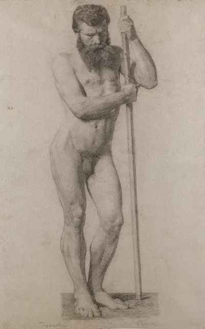 Standing Male Nude by Леон Огюст Лермиц, c. 1864 — digital art print download