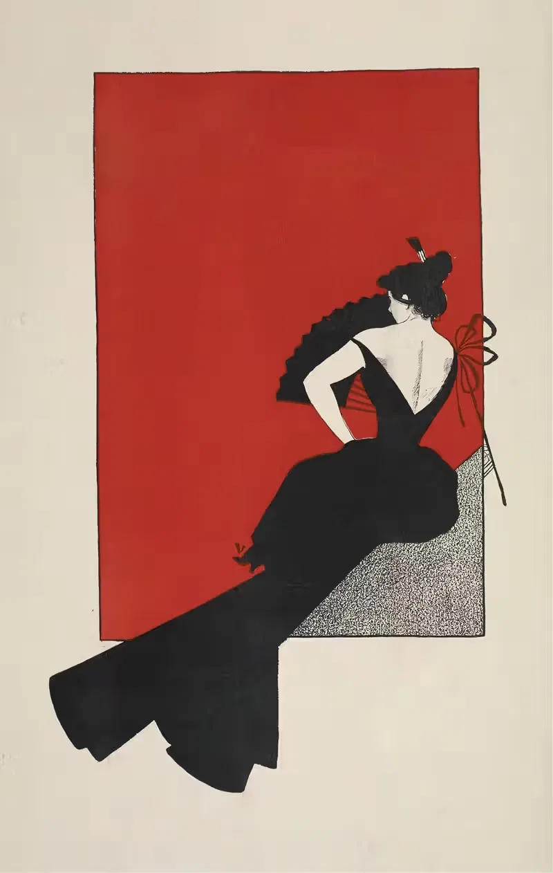 Woman with her back turned, holding a fan — Anonymous