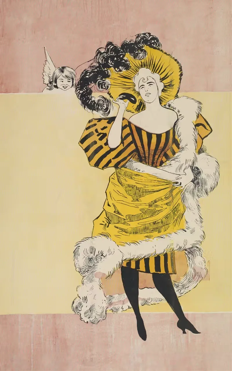 Womans in a yellow fur coat — Anonymous