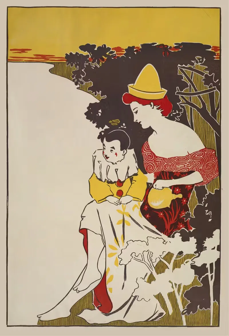 Женщина сидит с ребенком-клоуном by Аноним, 1893 - 1897 — digital art print download