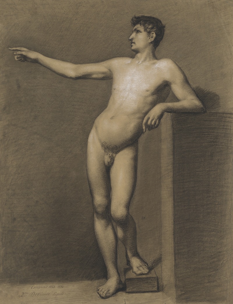 Standing male nude by Leopold Devriendt, 1853 — digital art print download