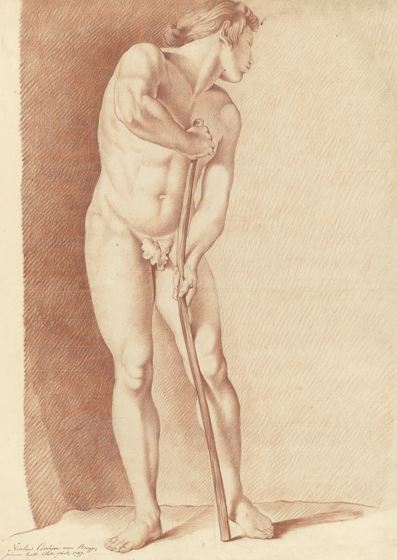 Standing male nude holding a stick — Nicolas Corsijn