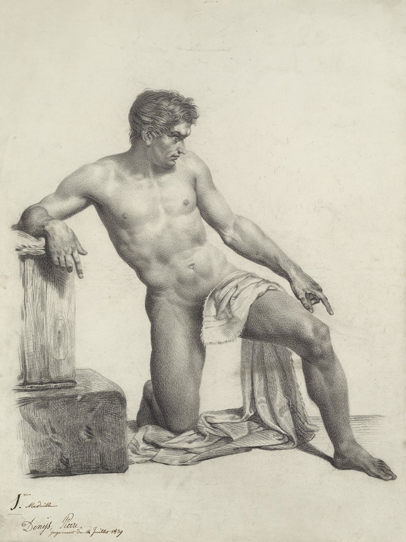 Kneeling male nude by Pièrre Denis, 1839 — digital art print download