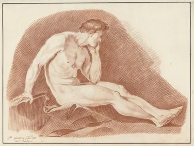 Seated male nude by Pieter Jacob Questroy, 1786 — digital art print download