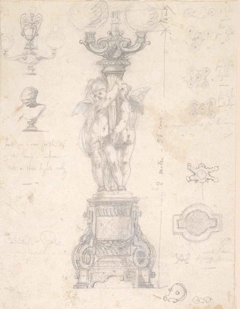 Design for a gas-light candelabrum with variants by Albert-Ernest Carrier-Belleuse — digital art print download