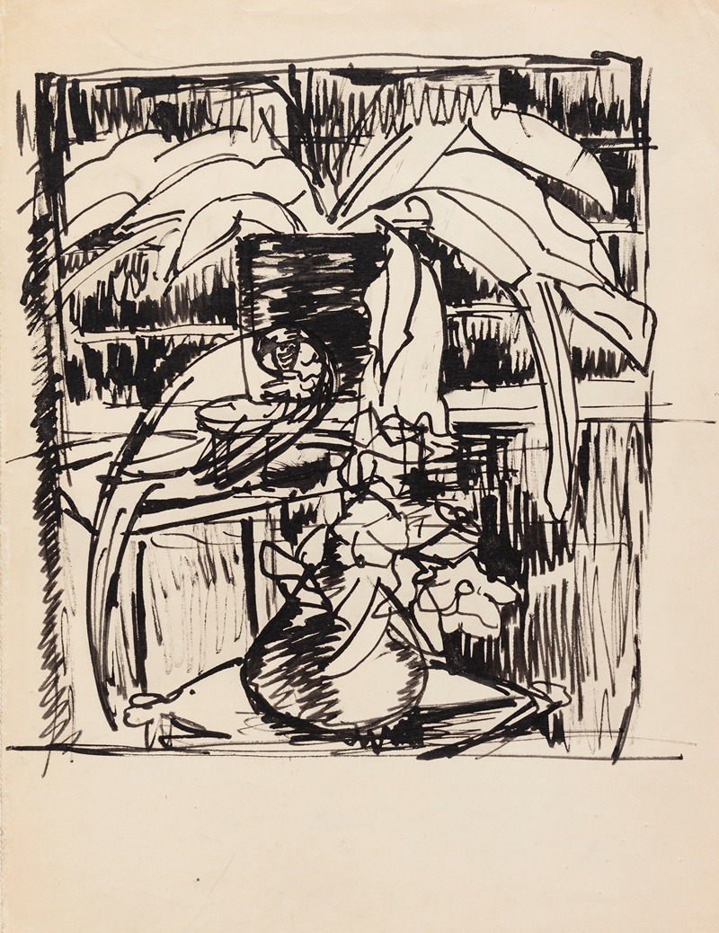 Still life with plants and a parrot — Astrid Holm
