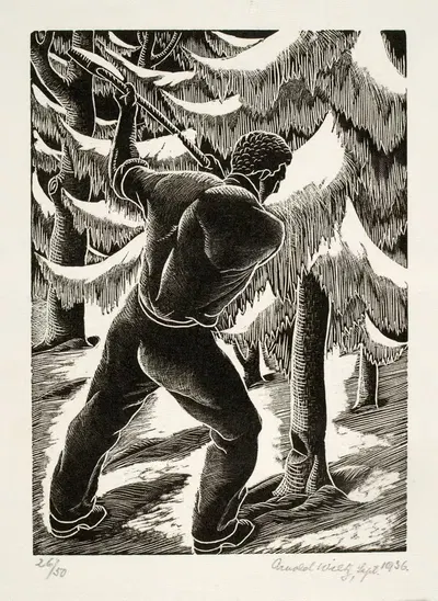 Без названия (человек, рубящий дерево) by Арнольд Уилтц, 1936 — digital art print download
