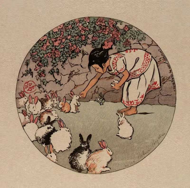Кормление кроликов by Хелен Хайд, 1912 — digital art print download