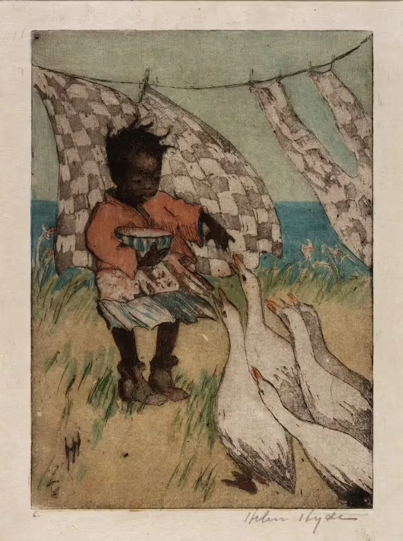 Кормление гусей by Хелен Хайд, 1918 — digital art print download