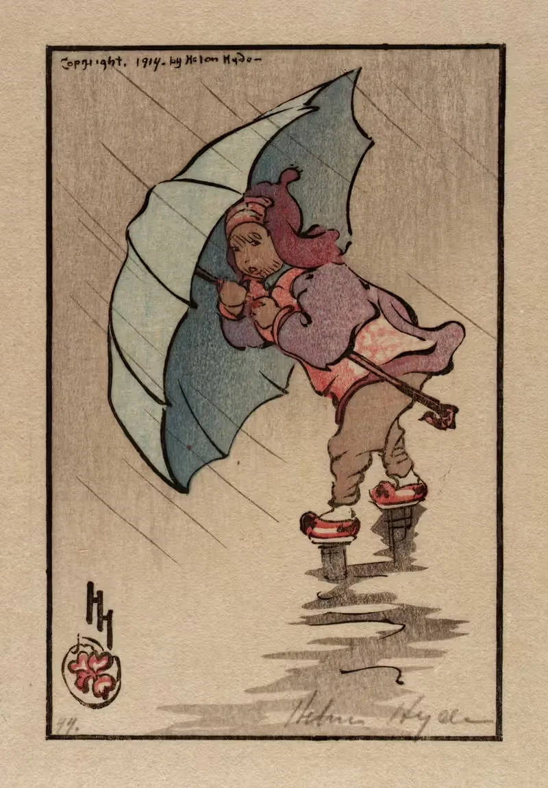 The Blue Umbrella by Helen Hyde, 1914 — digital art print download