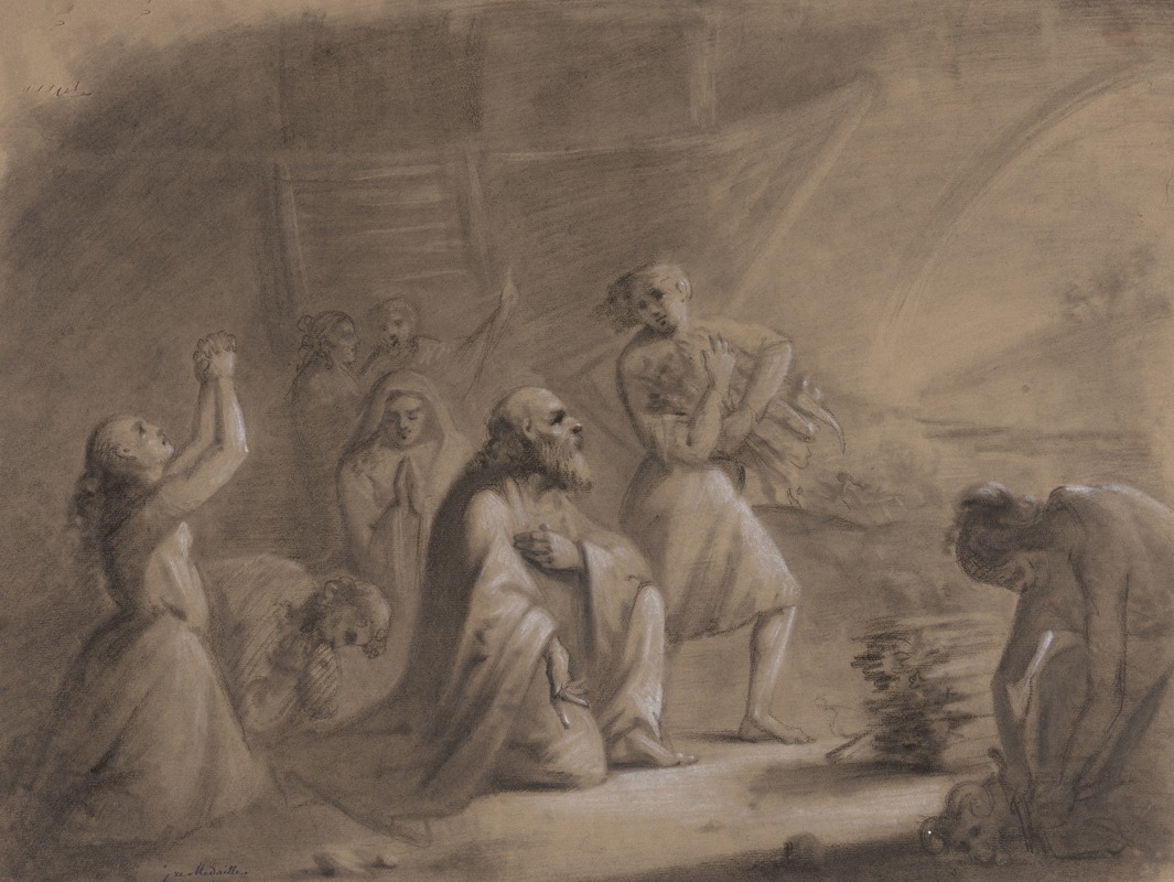 Academic composition study; Noah's sacrifice after the flood by Bruno Van Hollebeke, 1839 — digital art print download