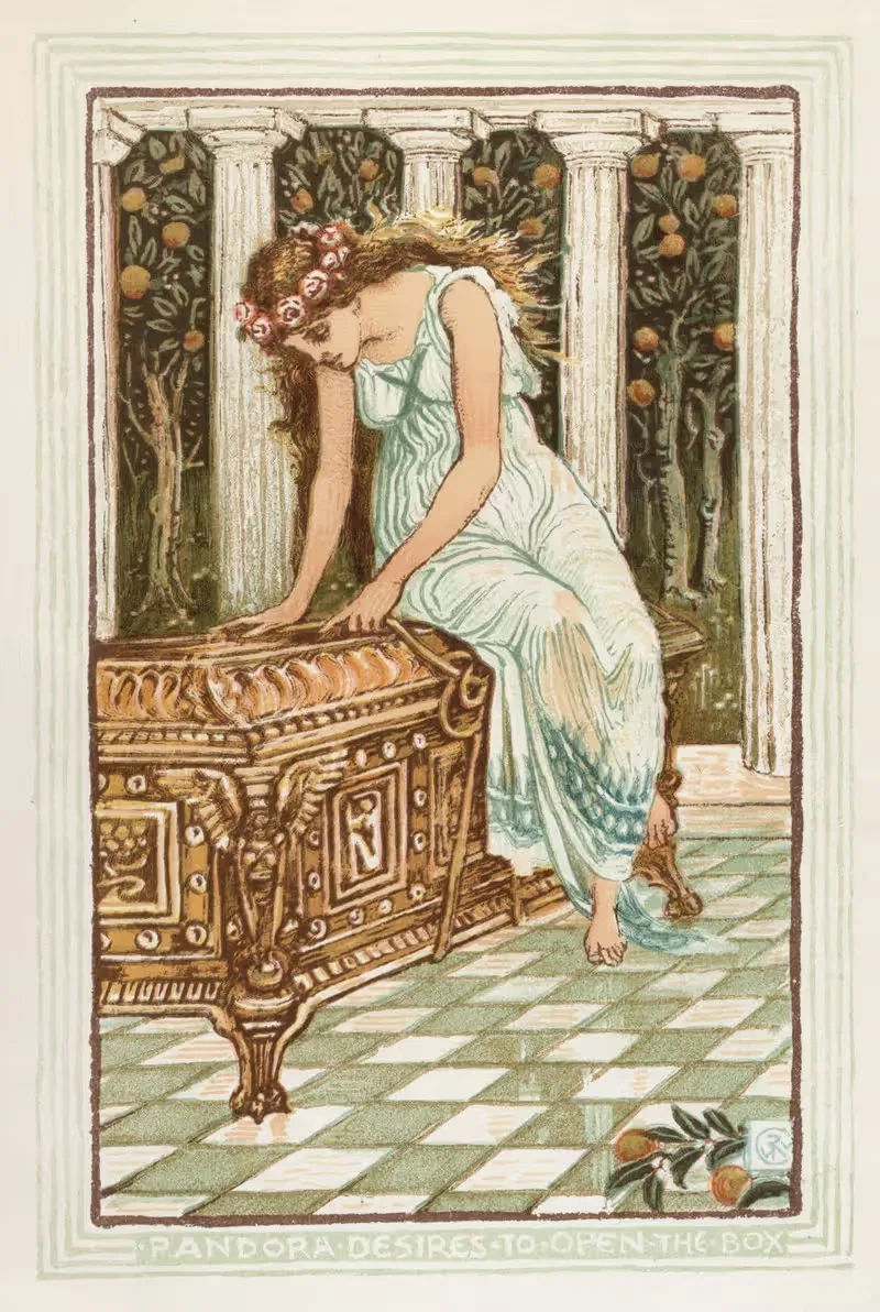 Pandora desires to open the box — Walter Crane