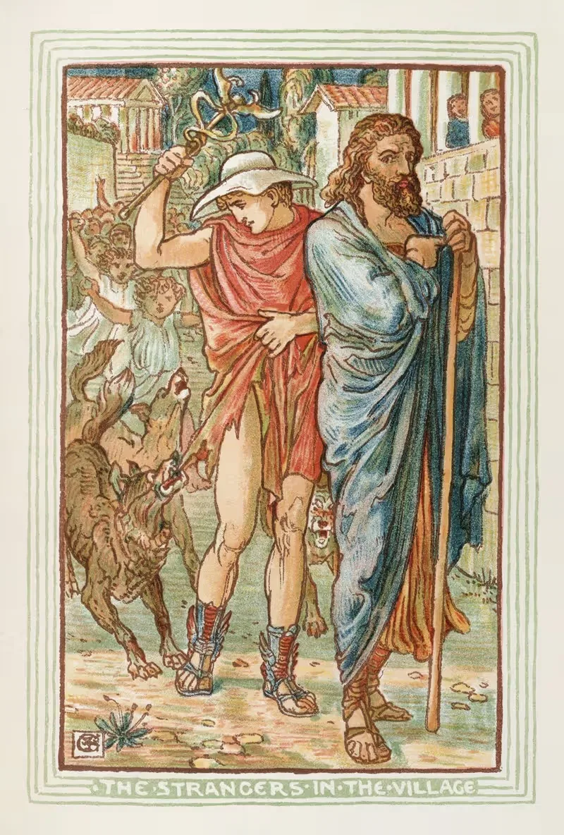 The Strangers in the village — Walter Crane