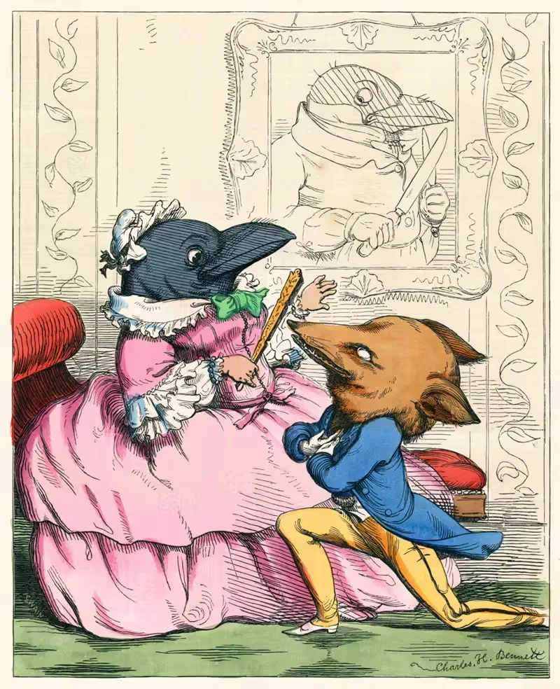 Лиса и воробей by Чарльз Генри Беннет, 1857 — digital art print download