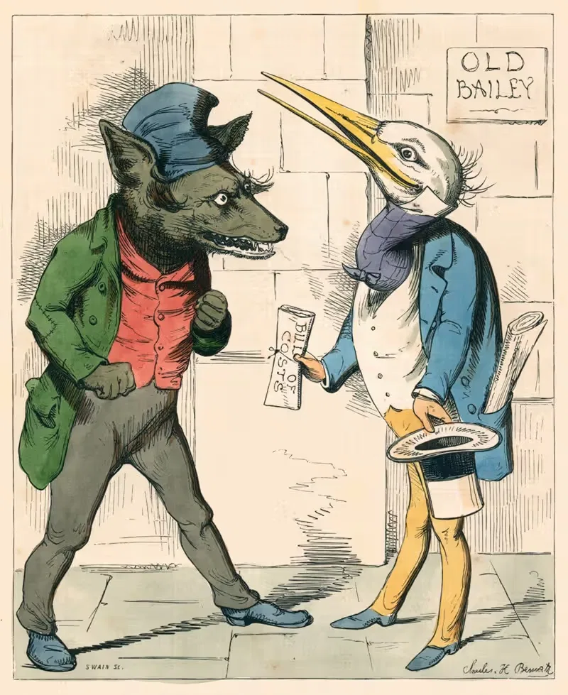 The Wolf And The Crane by Charles Henry Bennett, 1857 — digital art print download