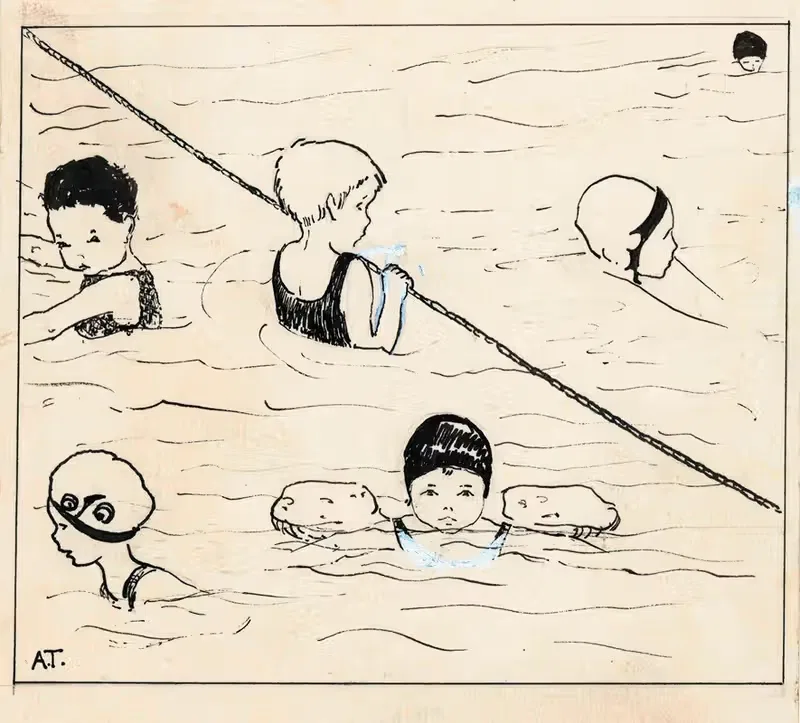 Kinderen in een zwembad — A. Tinbergen