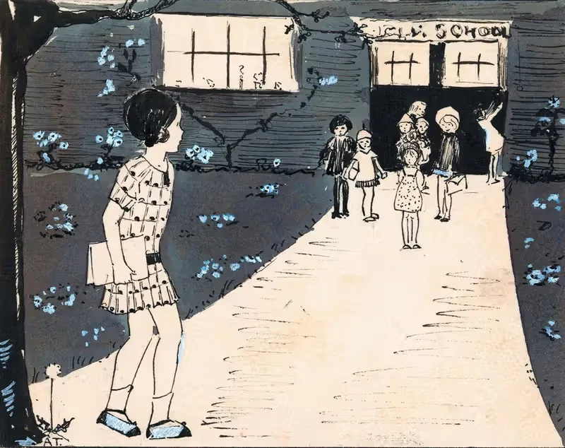 Девочка идет мимо школы by А. Тинберген, 1925 — digital art print download