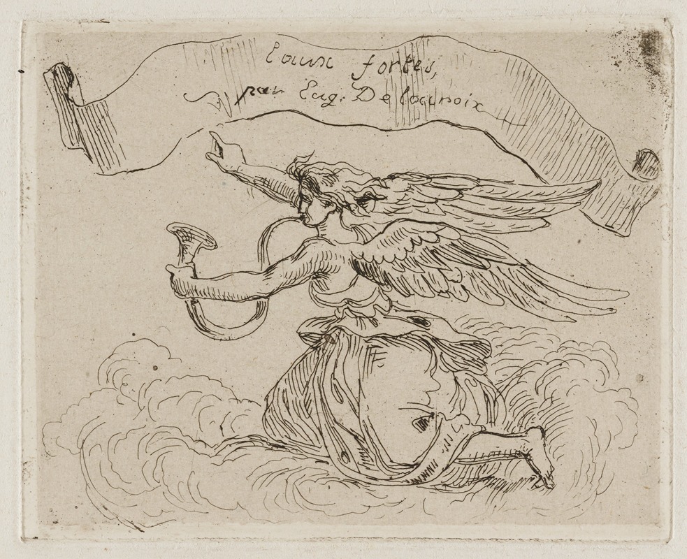 Angel Kneeling on Clouds by Eugène Delacroix, 1833 — digital art print download