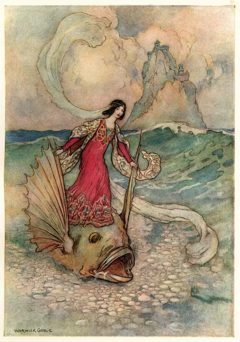Рита, катающаяся на дельфине by Уорик Гобл, 1911 — digital art print download