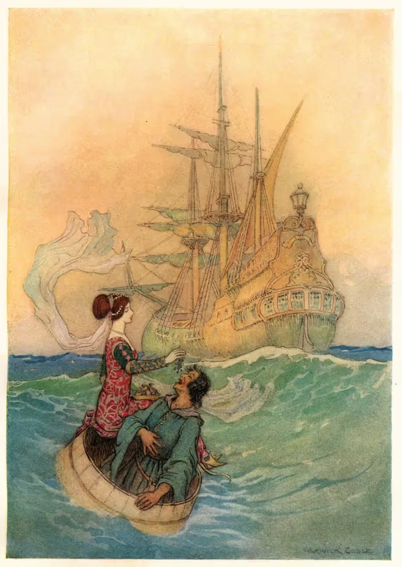 Вастолла и Перунто приближаются к кораблю by Уорик Гобл, 1911 — digital art print download