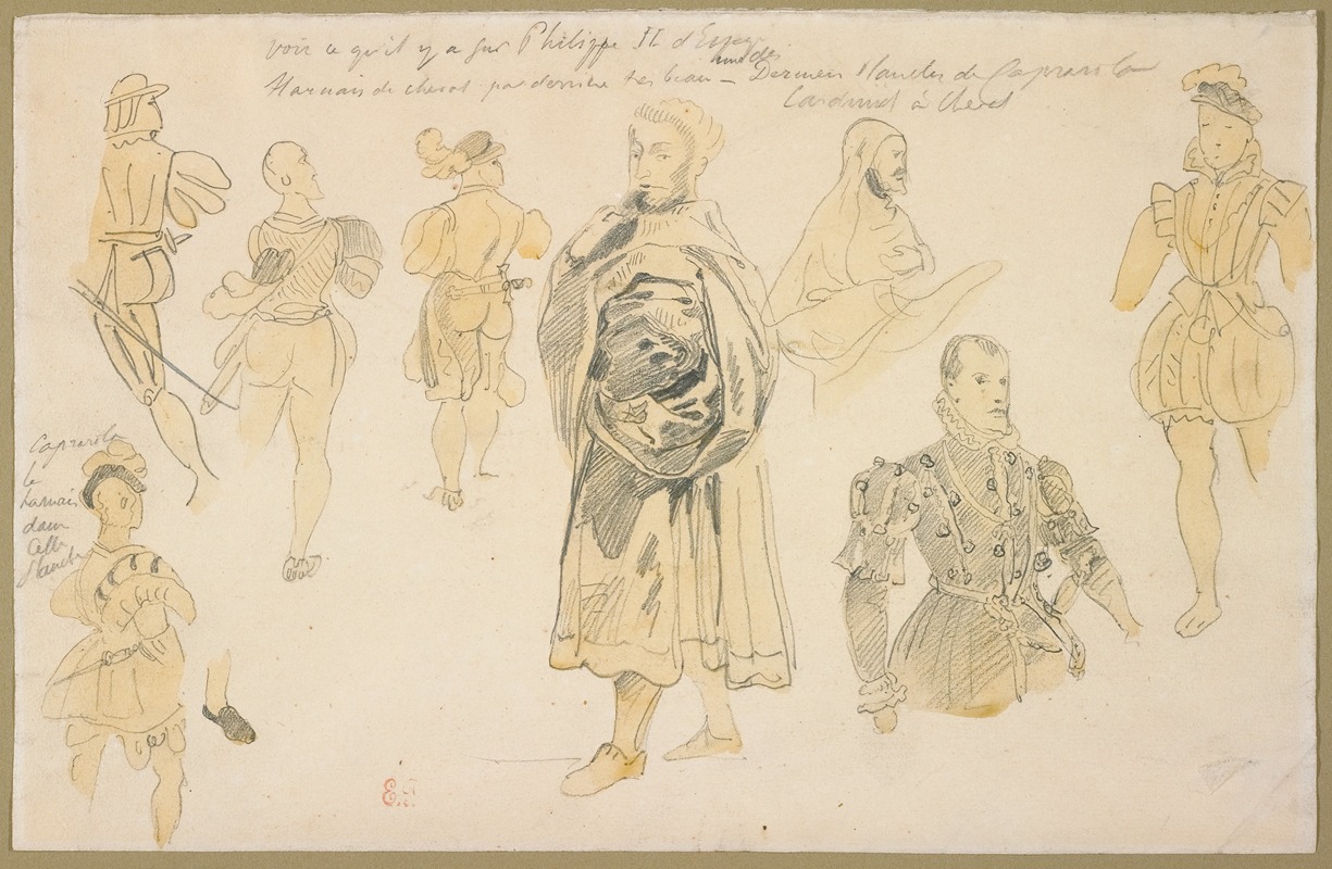 Studies for Costumes for Philip II by Эжен Делакруа, c. 1824 — digital art print download