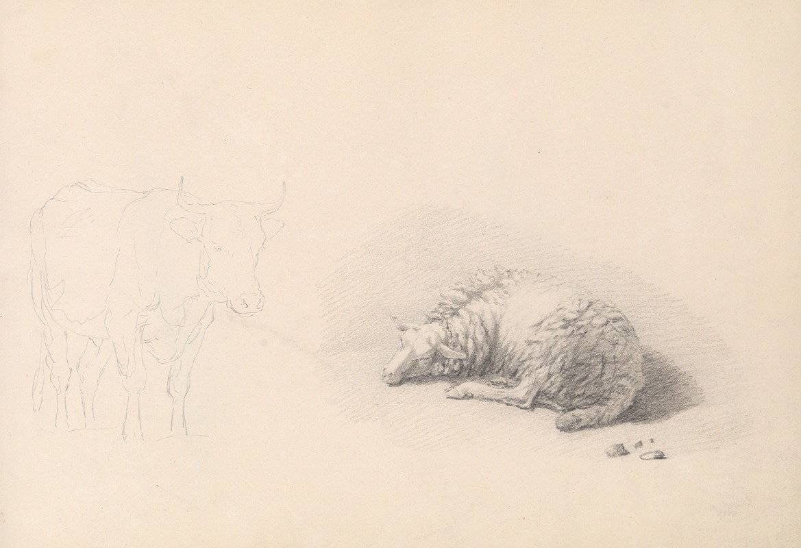 Cow and sheep by Южен Жозеф Вербокховен — digital art print download
