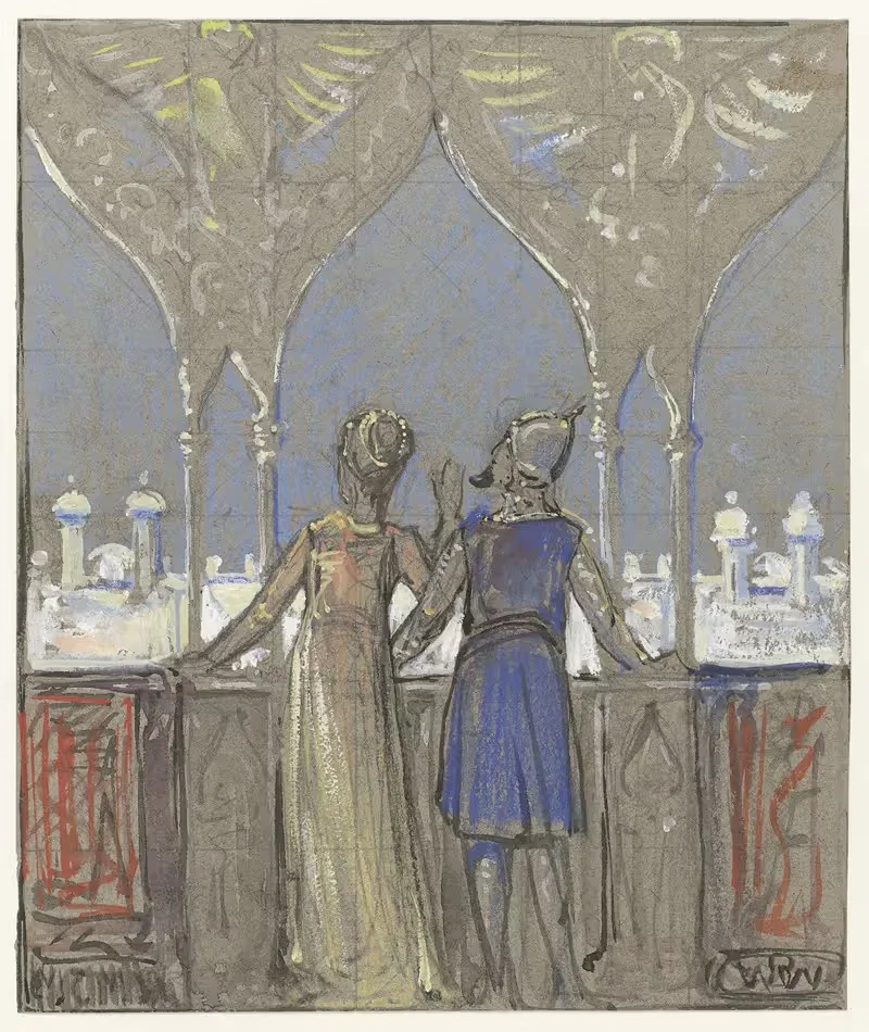 Пара, смотрящая на восточный город by Бернар Виллем Вейринк, 1908 — digital art print download