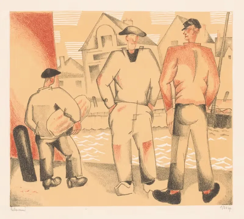 Три рыбака на набережной by Жан-Эмиль Лабурёр, 1924 — digital art print download