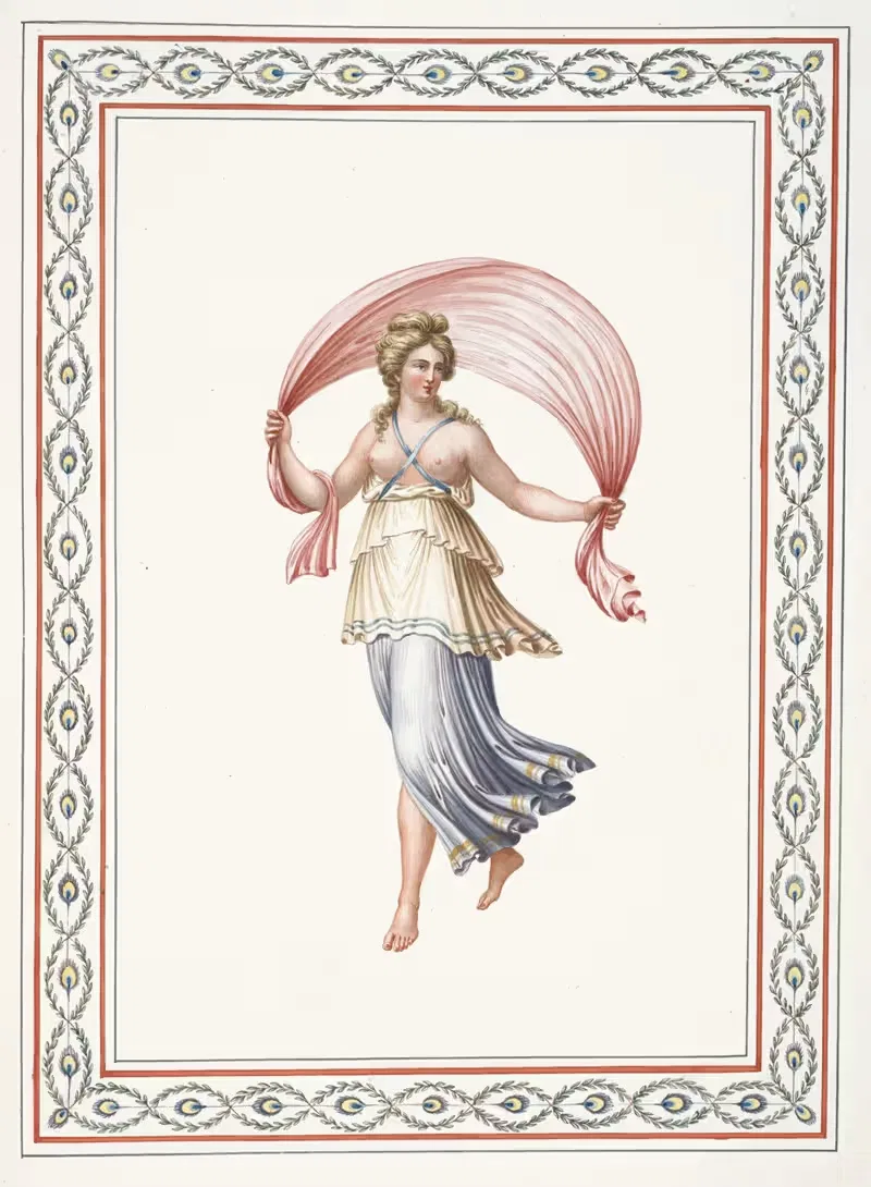 Partially nude woman holding pink drape. — Pierre-Jean Mariette