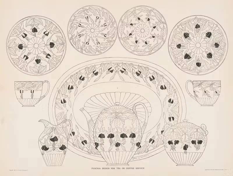 Fuschia design for tea or coffee service — Louis Rhead