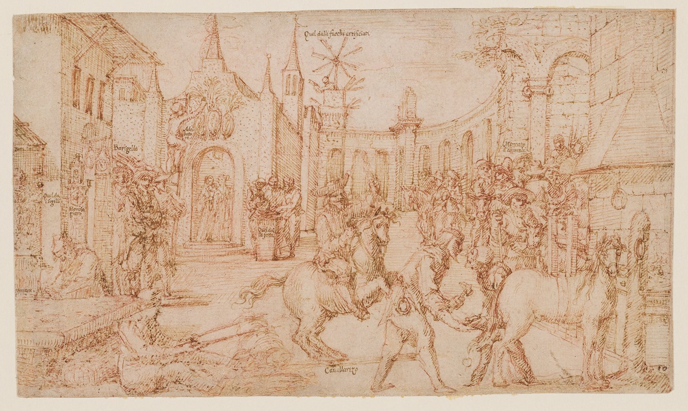 A City Square with Tradesmen by Giovanni Maria Tamburinie — digital art print download