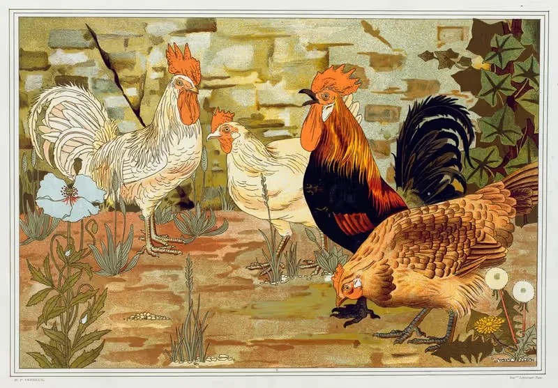 Петухи и куры. by Морис Пиллар Вернёй, 1897 — digital art print download