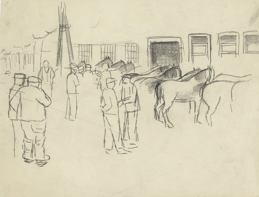Paardenmarkt met diverse figuren — Henk Henriët