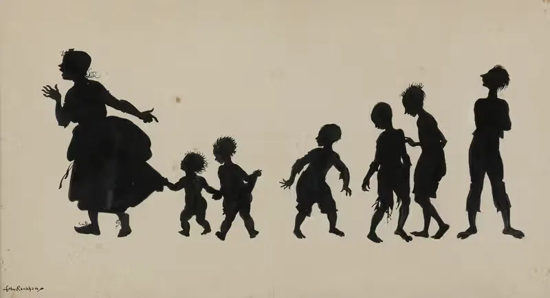 Woman and six children — Arthur Rackham
