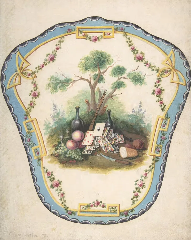 Design for a Firescreen with Picnic Scene and Playing Cards — Eugène Charpentier