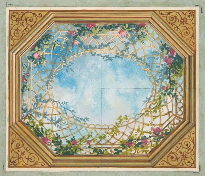 Эскиз потолка, расписанного облаками, решетками и розами by Жюль-Эдмон-Шарль Лашаиз — digital art print download
