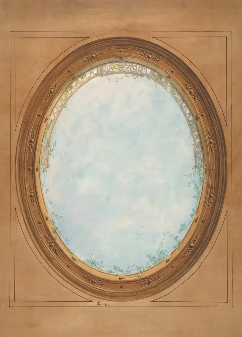 Design for a ceiling with trompe l'oeil balustrade and sky — Jules-Edmond-Charles Lachaise