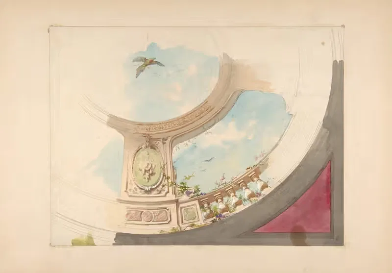 Design for a ceiling with trompe l'oeil balustrade and sky — Jules-Edmond-Charles Lachaise