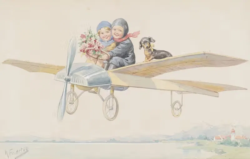 Two children and a dachshund on a plane — Karl Feiertag