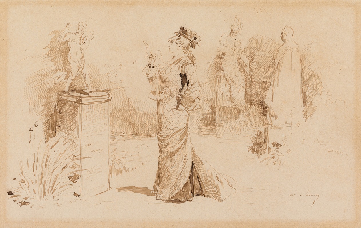 Woman with Garden Statues — Henri Somm