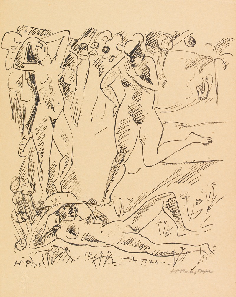 Komposition (mit drei Palauakten) by Герман Макс Пехштайн, 1918 — digital art print download
