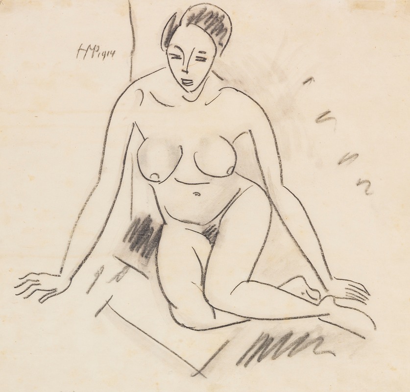 Seated female nude by Герман Макс Пехштайн, 1914 — digital art print download