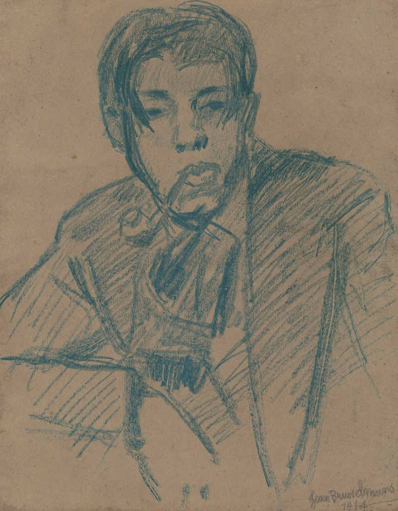 Bust of man smoking pipe by Жан Бруссельманс, 1914 — digital art print download
