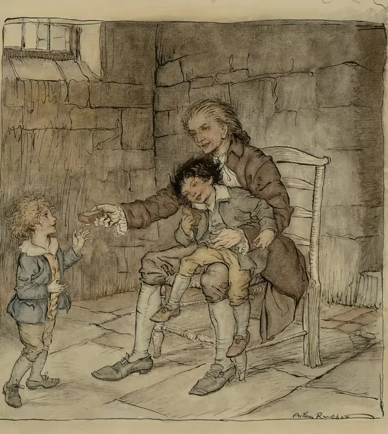 He Gave Each a Large Piece of Gingerbread — Arthur Rackham