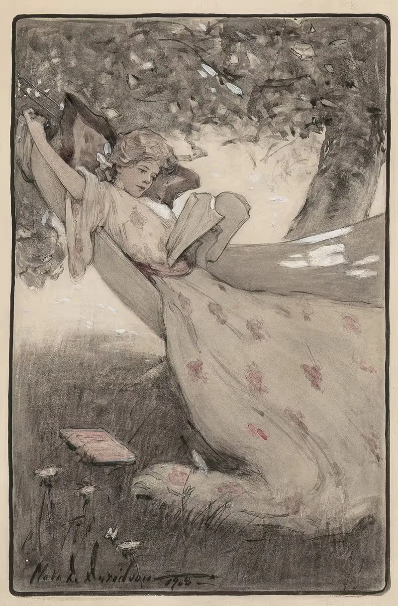 Пэтти сидит в гамаке by Клара Д. Дэвидсон, 1908 — digital art print download
