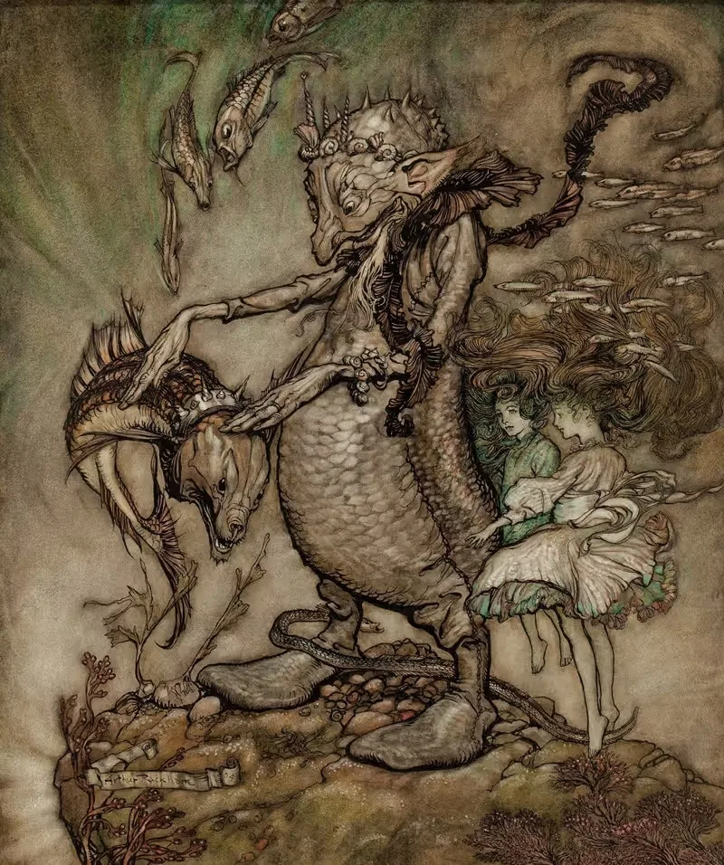 The Fish King and the Dog Fish — Arthur Rackham