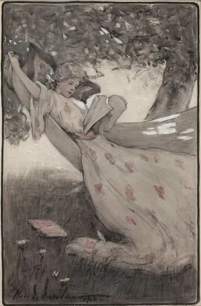Патти сидит в гамаке by Клара Д. Дэвидсон, 1908 — digital art print download