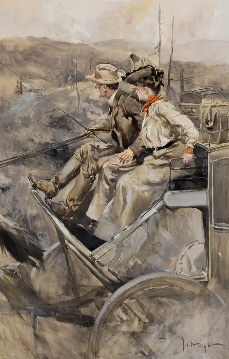 Couple on Stagecoach by George Hand Wright — digital art print download