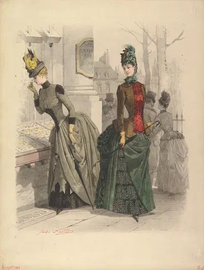 Two Women in Day Dresses by Jules David, 1886 — digital art print download