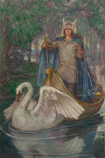 Лоэнгрин, рыцарь лебедя, обложка книги by Виолет Оукли, c. 1910 — digital art print download